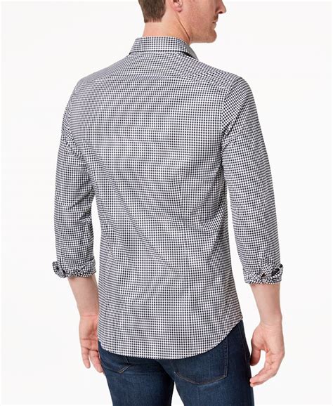 michael kors men's trim stretch gingham button-front shirt|Slim.